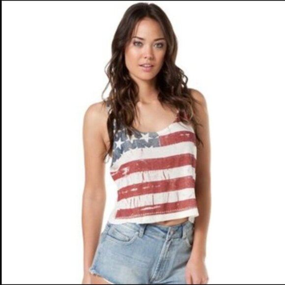 Brandy Melville Tops - Brandy Melville American Flag Crop Tank Top USA Red White Blue America Patriotic